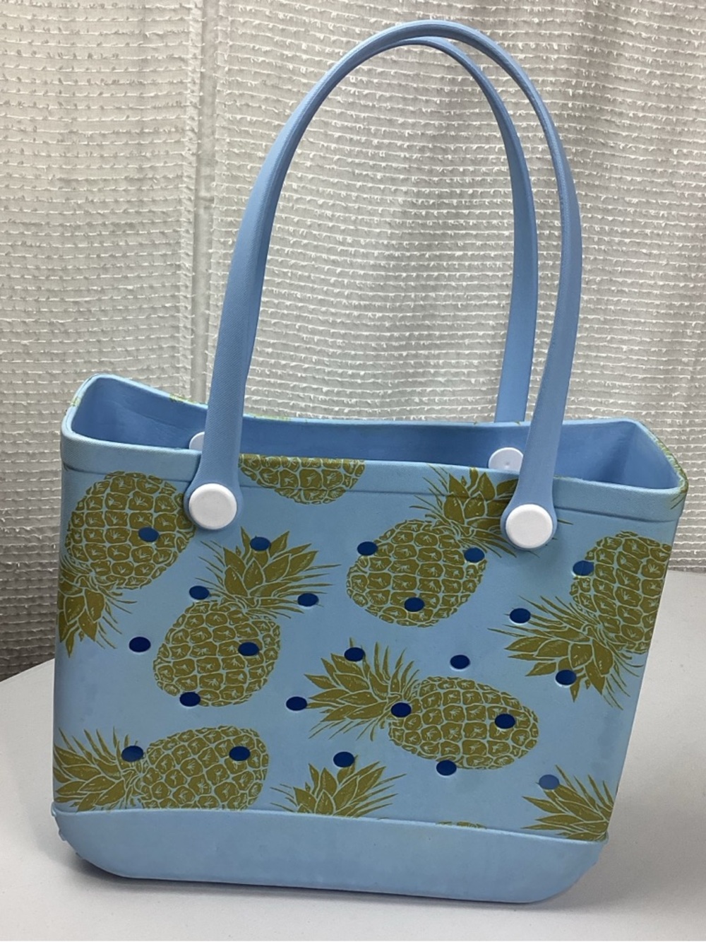 Large Blue Rubber Beach Tote Bag with Pineapple Pattern - Picture 2 of 8